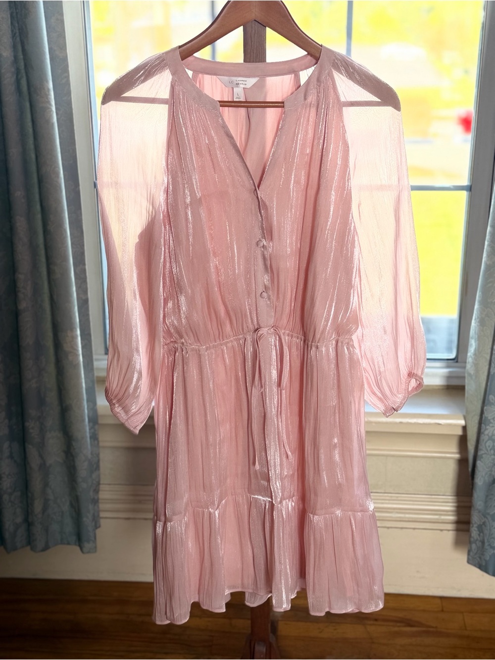 LC Lauren Conrad Light Pink Shimmer Tiered Long-Sleeve Dress large